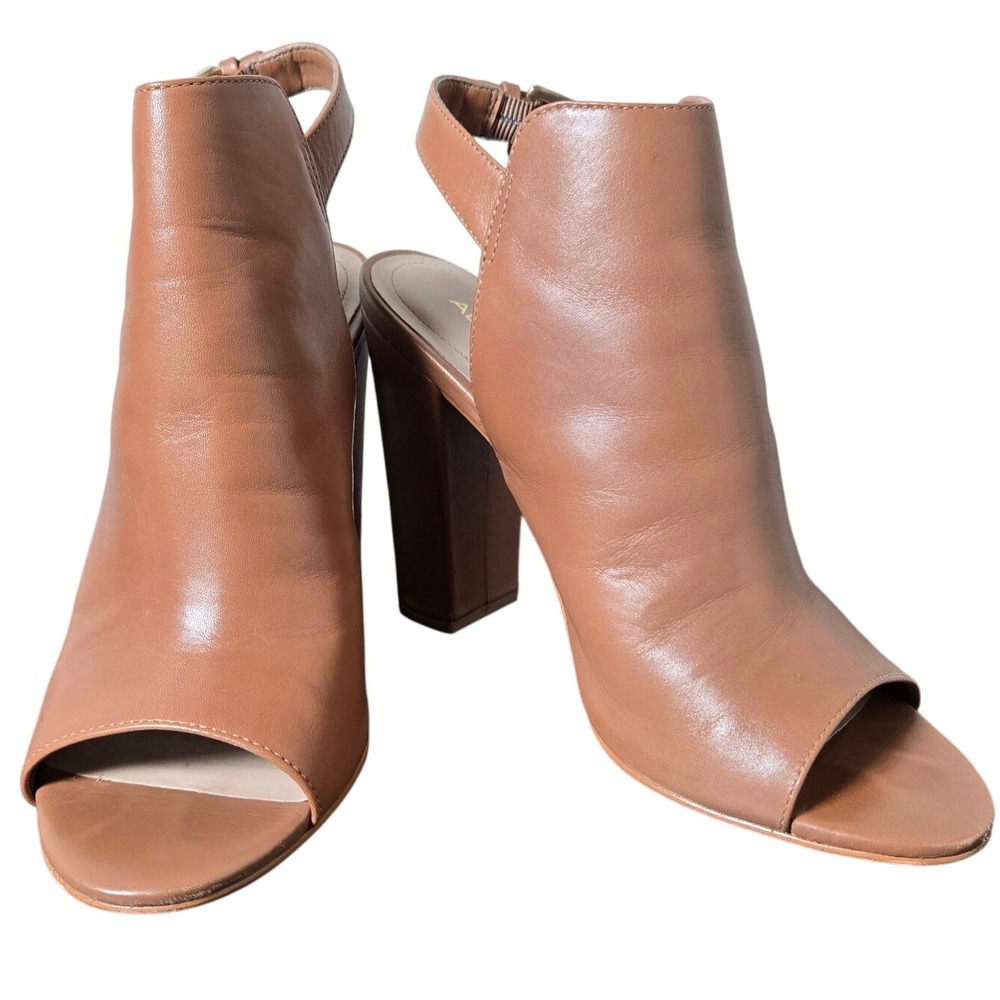 ALDO NOASSA Peep Toe Ankle Boots‎ Tan Leather Block Heel Slingback Size 7.5
